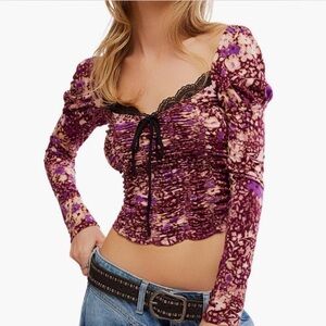 Free People “Layer It On Me” Ruched Lace Crop Top | Size S | Brand New